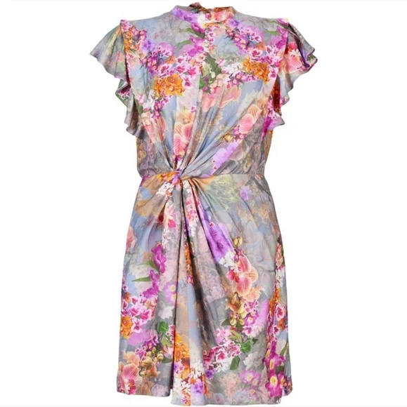 AllSaints Jemille Lucia Dress Peace Pink Floral Twist Waist - Picture 3 of 4